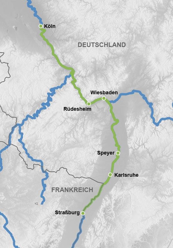 Routenkarte Rhein-Fluss-Reise 2025